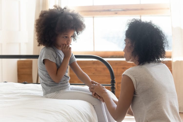 CaringWorriedAfricanAmericanMotherHoldingHandOfSadLittle PACT